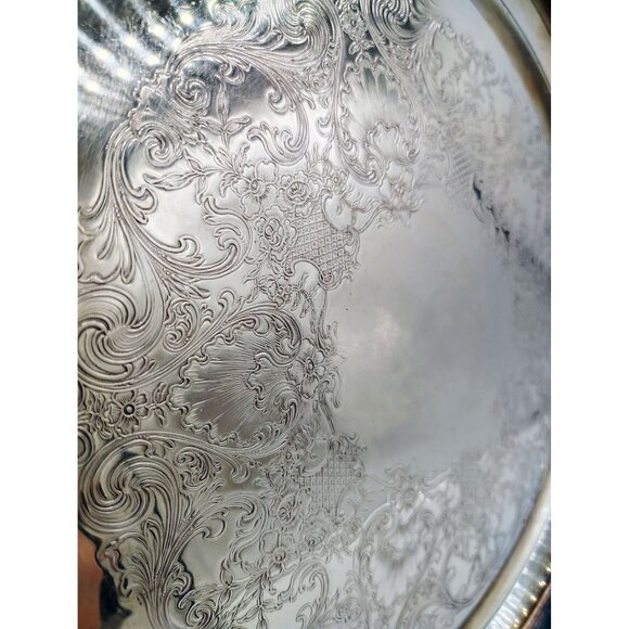Serving Tray Vintage Castleton Round Plate Etched Patina International Silver Co - Picture 9 of 16